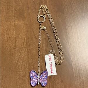 NWT Betsey Johnson Beautiful & Fun Purple Butterfly Y-Chain Necklace